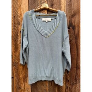 Peace Love World 1X Bohème Collection Blue Knit‎ V-Neck Sweater